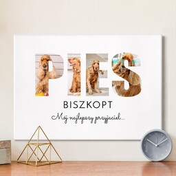 Obraz drukowany na płótnie z kolażem zdjęć 50x70 dla psiarza na parapetówkę