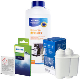 Zestaw Philips - Filtr Philips Intenza+ CA6702 2szt, Uniwersalny Odkamieniacz 500ml, Philips CA6705/10 Środek do Obiegu Mleka