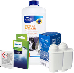 Zestaw Philips - Filtr Philips Intenza+ CA6702 2szt, Uniwersalny Odkamieniacz Aqualogis 1L, Philips CA6705/10 Środek do Obiegu Mleka