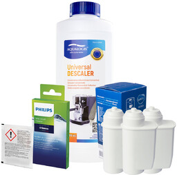 Zestaw Philips - Filtr Philips Intenza+ CA6702 3szt, Uniwersalny Odkamieniacz 500ml, Philips CA6705/10 Środek do Obiegu Mleka