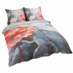 Darymex Pościel satynowa 140x200 Kwiaty niebieska czerwona 12406 SATYNLOVE PREMIUM