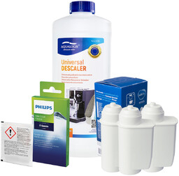 Zestaw Philips - Filtr Philips Intenza+ CA6702 3szt, Uniwersalny Odkamieniacz Aqualogis 1L, Philips CA6705/10 Środek do Obiegu Mleka