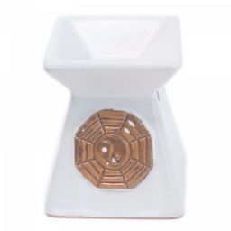 Kwadratowy Kominek Ceramiczny Yin Yang Biały