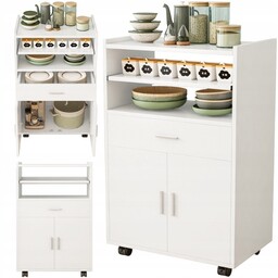 Szafka Wózek Kuchenny Komoda Stół Regał Nowoczesny Mobilny Na Kółkach Biała