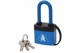 Kłódka lamelowa zatrzaskowa YALE KL41Y PCV, długi pałąk, w osłonie, blister