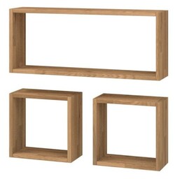 Zestaw trzech półek dębowych wiszących CUBE P3 70x70 cm LOFT