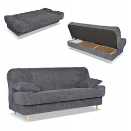 Kanapa sofa Belito rozkładana pojemnik f spania BONELL ciemno szara sztruks
