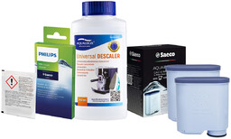 Zestaw Philips Saeco - Filtr Philips Aquaclean CA6903 2szt, Uniwersalny Odkamieniacz 250ml, Philips CA6705/10 Środek do Obiegu Mleka