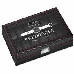 Szkatułka karbonowa kuferek na zegarki z grawerem dla niego na imieniny