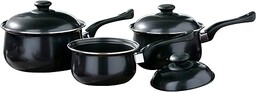 Premier Housewares Zestaw 3 czarnych patelni do brzucha, nieprzywierająca stal węglowa, uchwyty bakelitowe