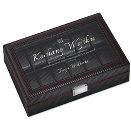 Szkatułka karbonowa kuferek na zegarki z grawerem dla chłopaka męża na walentynki imieniny