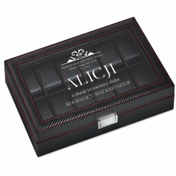 Szkatułka karbonowa kuferek na zegarki z grawerem dla żony na rocznicę