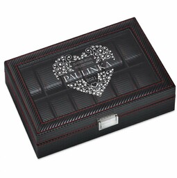 Szkatułka karbonowa kuferek na zegarki z grawerem dla niej na walentynki