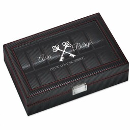 Szkatułka karbonowa kuferek na zegarki z grawerem dla pary na ślub rocznicę parapetówkę