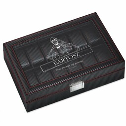 Szkatułka karbonowa kuferek na zegarki z grawerem dla gentlemana