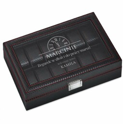 Szkatułka karbonowa kuferek na zegarki z grawerem dla męża