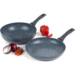 Russell Hobbs COMBO-4840A Nightfall Stone 2-częściowy zestaw patelni  nieprzywierająca patelnia i patelnia, 28 cm, kompatybilna z płytą indukcyjną, aluminium z miękkim uchwytem bakelitowym