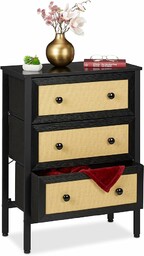 Relaxdays Komoda, wys. x szer. x gł.: 82,5 x 62 x 30 cm, 3 szuflady, kredens materiał i stal, szafa z szufladami, czarny/beżowy