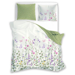 Pościel bawełniana biało-zielona w polne kwiaty PER-178