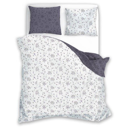 Pościel bawełniana biało-fioletowa w kwiaty PER-181