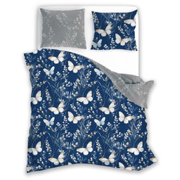 Pościel bawełniana szaro-granatowa w motyle PER-182