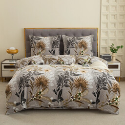 Pościel dwustronna z MIKROFIBRY-MIŚ szara w kwiaty PEK-133