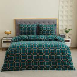 Pościel dwustronna z MIKROFIBRY-MIŚ zielona w geometryczny wzór PEK-134