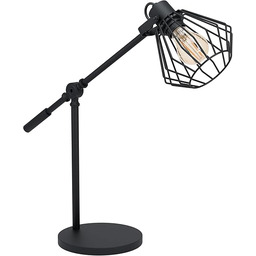 EGLO Lampa stołowa Tabillano 1, 1 źródło światła, lampa stołowa w stylu vintage, industrialna, retro, lampa nocna ze stali, lampa do salonu w kolorze czarnym, lampa z przełącznikiem, oprawka E27