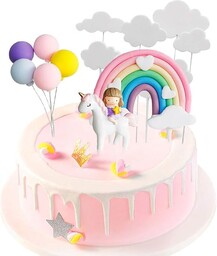 unbrand Gresunny dekoracja tortu, jednorożec, dekoracja ciasta, chmurka, balony, tęcza, topper, jednorożec, dekoracja tortu dla dzieci, dziewcząt, chłopców, na urodziny, baby shower, imprezę