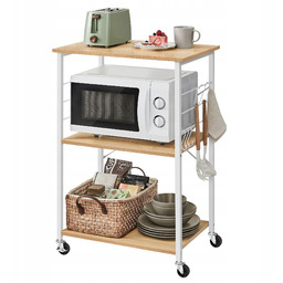 Praktyczny wózek kuchenny 3 poziomy i 6 wyjmowanych haczyków biało-beżowy