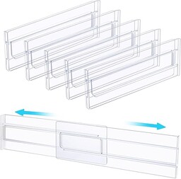 ASelected Przegrody do Szuflad, 8 cm, Wysokie, Rozszerzalne 27,4-52 cm, Regulowane Organizery, Przezroczyste Plastikowe Separatory, Sypialni, Odzieży, Przyborów Kuchennych