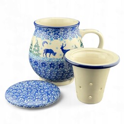 Kubek sitkiem do zaparzania ziół Boże Narodzenie 2822 Ceramika Bolesławiec