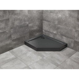 Radaway Doros PT E Compact Stone czarny pięciokątny brodzik asymetryczny ze strukturą 90x80 cm akrylowy lewy SDRPTP9080-05-54SL