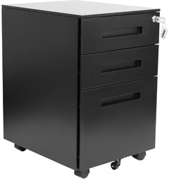 Kontenerek pod biurko czarny Alto, zamykany, na kluczyk, na kółkach, metalowy