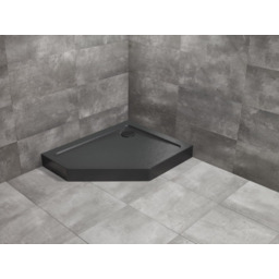 Radaway Doros PT E Compact Stone czarny pięciokątny brodzik asymetryczny ze strukturą 90x80 cm akrylowy prawy SDRPTP9080-05-54SR