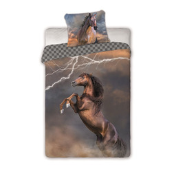 Faro Pościel bawełniana 140x200 koń piorun szachownica Horses 003 młodzieżowa poszewka 70x90