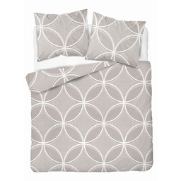 Pościel bawełniana beżowa wzór geometryczny biały POK-434