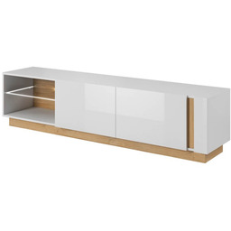 ARCO (H) SZAFKA RTV 187CM - BIAŁY POŁYSK / DĄB GRANDSO LED OUTLET