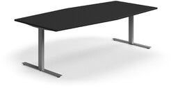 Stół konferencyjny QBUS, kształt łodzi, 2400x1200 mm, rama T, srebrny, czarny