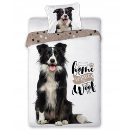 Faro Pościel bawełniana 160x200 Best Friends 022 biała czarna pies border collie