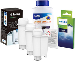 Zestaw Philips - Filtr Philips Intenza+ CA6702 3szt, Uniwersalny Odkamieniacz 250ml, Philips CA6705/10 Środek do Obiegu Mleka