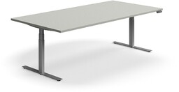 Stół konferencyjny z regulacją wysokości, prostokątny, 2400x1200 mm, srebrna rama, jasnoszary