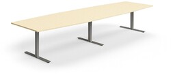 Stół konferencyjny QBUS, kształt łodzi, 4000x1200 mm, rama T, srebrny, brzoza