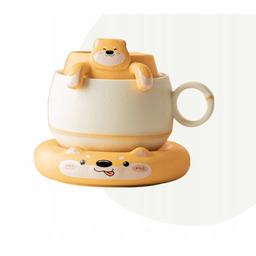 Pies kubek do Zaparzaczem do Herbaty z sitkiem,spodek, łyżeczka dla