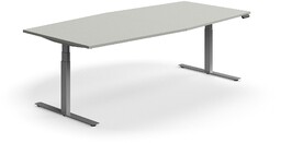 Stół konferencyjny z regulacją wysokości, kształt łodzi, 2400x1200 mm, srebrna rama, jasnoszary