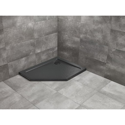 Radaway Doros PT E Stone czarny pięciokątny brodzik asymetryczny ze strukturą 90x80 cm akrylowy prawy SDRPT9080-01-54SR