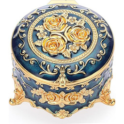 Hipiwe Antyczne metalowe pudełko na biżuterię, skrzynia skarbów, małe pudełko na drobiazgi, okrągłe, ekspozycyjne, organizer, prezent na ślub, urodziny, dekoracja, 7,6 x 7,6 x 6,1 cm