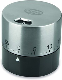 Dr. Oetker Mechaniczny krótki czasomierz do 60 min Ekskluzywny, budzik kuchenny ze stali nierdzewnej, timer działa całkowicie bez baterii, (kolor: szaro-brązowy/srebrny) Ilość: 1 sztuka