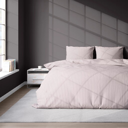 Pościel z adamaszku pudrowa w prążki SJH-07