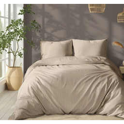 Pościel z adamaszku piaskowo-beżowa w prążki SJH-13